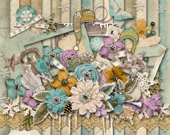 MID WINTERS DREAM - Digital Scrapbooking Kit - 19 Papers and 60 Plus Elements - Digital Papers - 12 x 12 - 5.00