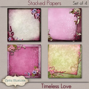 Digitala scrapbookingpapper - Tidlös kärlek - Staplade papper - Digitalt papperspaket - Set med 4 papper - DIREKT NEDLADDNING -2,75