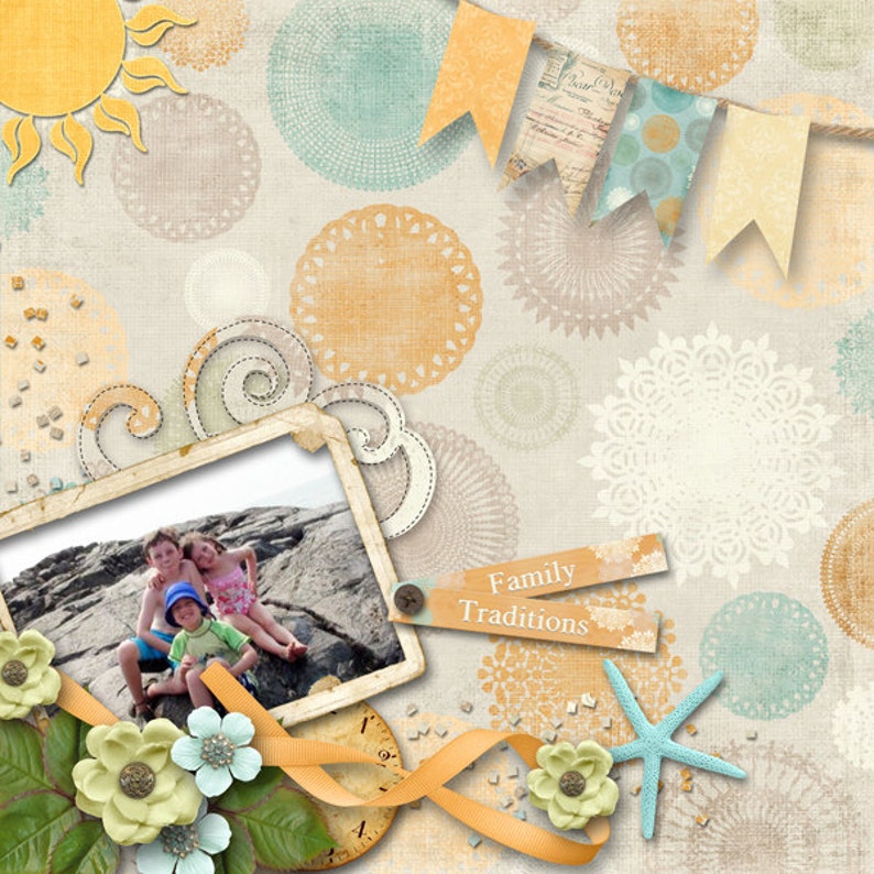 SUMMER GLOW Digital Scrapbooking Kit 12 Papers Over 50 Elements 5.00 image 5