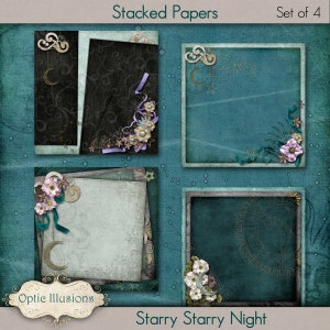STARRY STARRY NIGHT - Scrapbooking numérique - Pack de papier empilé - 4 papiers conçus - 2,75