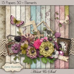 HEART & SOUL - Digital Scrapbooking Kit - 15 Papiere und über 50 Elemente -4.75
