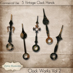 Clock Works Vol 2 - INSTANT DOWNLOAD - Vintage Clock Hands - Commercial Use -3.75
