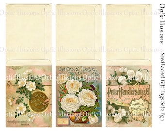 Vintage Seed Packets Gift Tags - Vol 2 - Set of 6 -  Large Size - 3 x 4 inch  - INSTANT DOWNLOAD -3.00