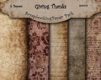 Giving Thanks - Digital Scrapbooking Papers - 5 Papers -  8.5 x 11  Inches - INSTANT DOWNLOAD -2.50