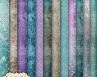 May include: A digital paper pack with 12 different designs featuring a variety of textures and patterns in shades of teal, purple, and brown. The text "Sweet Forget-Me-Nots" is at the bottom of the image.