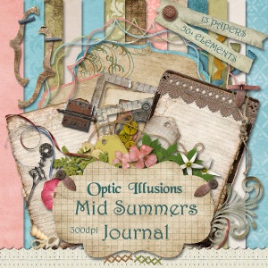 Mid Summers Journal - Digital Scrapbooking Kit - 13 Great Papers and over 50 Elements and WordArt - 4.75