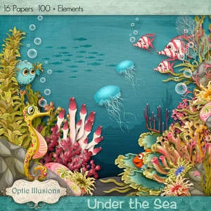 Kit de Scrapbooking Digital - Under The Sea - 16 Papéis - 100 Plus Elements -5,50