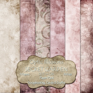 Secret Garden - 06 Set - carte Scrapbooking digitale - Paper Pack - 12 x 12 pollici da illusioni ottiche - INSTANT DOWNLOAD-
