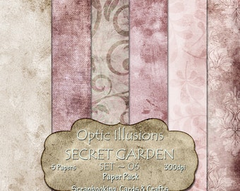 Secret Garden - Set 06 - Digital Scrapbooking Papers - Paper Pack - 12 x 12 inch by Optic Illusions - INSTANT DOWNLOAD -