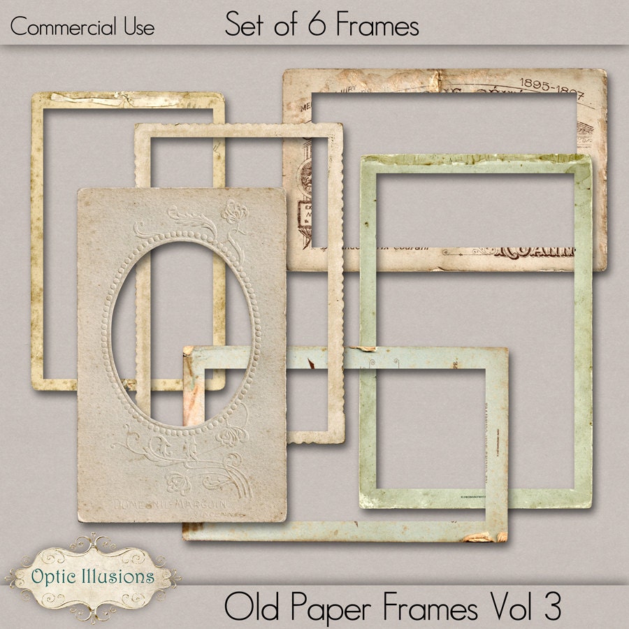 Old Paper Frames Vol 3 Digital Scrapbooking Elements, 6 Vintage Paper Frames  Commercial Use INSTANT DOWNLOAD 3.75 