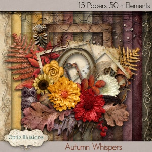AUTUMN WHISPERS - Kit de scrapbooking digital - 15 papéis e 60 elementos Plus -4,75
