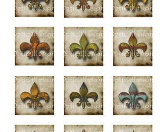 INSTANT DOWNLOAD - Rusted Fleur De Lis - - Scrapbooking, Aceo's, Gift Tags, Journaling - 2 X 2 Inches 1.75