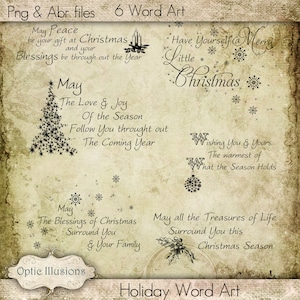 Holiday Word Art Stamps,  Clip Art - Card Supplies, Digital Stamps, Scrapbooking, Paper Goods  - Set of 6 - INSTANT DOWNLOAD -2.50