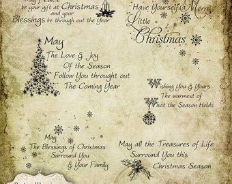 Holiday Word Art Stamps,  Clip Art - Card Supplies, Digital Stamps, Scrapbooking, Paper Goods  - Set of 6 - INSTANT DOWNLOAD -2.50