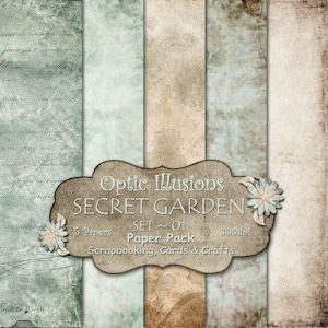 Secret Garden  - Set 01 -  Digital Scrapbooking Papers - - 12 x 12 inch Inches - INSTANT DOWNLOAD -