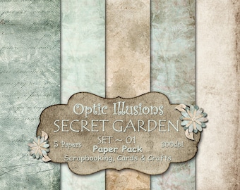 Secret Garden  - Set 01 -  Digital Scrapbooking Papers - - 12 x 12 inch Inches - INSTANT DOWNLOAD -