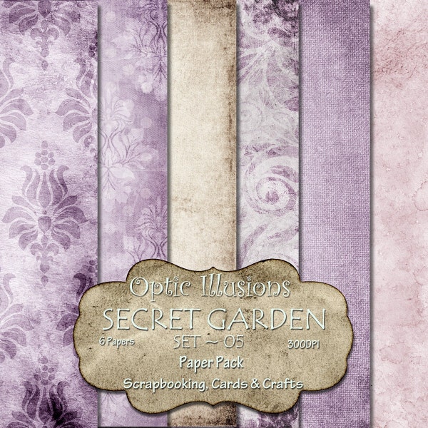 Secret Garden - Set 05 - Digital Scrapbooking Papers - Paper Pack - 12 x 12 inch by Optic Illusions - INSTANT DOWNLOAD -