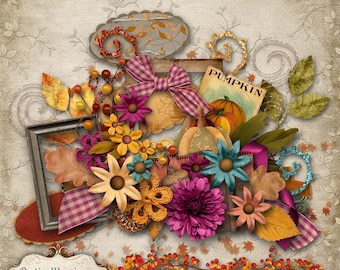 SPICED PUMPKIN REMIX - Digital Scrapbooking Kit - 15 Papers, 50 Plus Elements -  - A Great kit  to start your Fall Layouts and Designs- 4.75