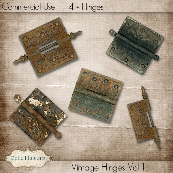 Vintage Hinges Vol 1 - Commercial Use - 4 Plus Antique Hinges - Digital, Design, Scrapbooking, Card Supplies - INSTANT DOWNLOAD-4.00