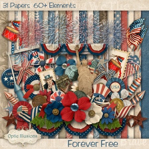 FOREVER FREE - Digital Scrapbooking Kit - 31 Designed Papers  - 60+ Elements - 8 Card Stock Papers -  Perfect for Vacation Photos - 5.00