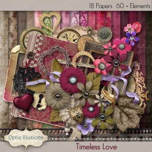TIMELESS LOVE - Digital Scrapbooking Kit - 18 Beautiful Papers - 60 Plus Elements -4.75