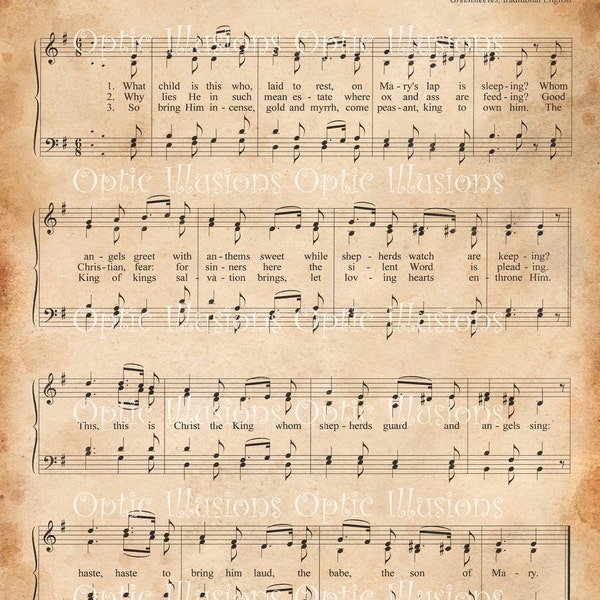 Vitnage Christmas Carols - Set of 2 - Style A -  What Child is This - and - Away in a Manger - INSTANT DOWNLOAD -2.00