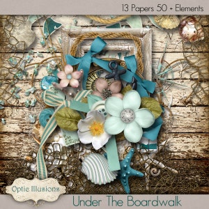 UNDER THE BOARDWALK Digital Scrapbooking Kit 13 Papers and 50 Plus Elements 5.00 image 2