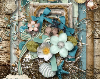 UNDER THE BOARDWALK - Digital Scrapbooking Kit - 13 Papers and 50 Plus Elements -5.00