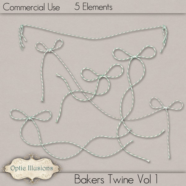 Bakers Twine Bows - Vol 1 - Clip Art - 5 Original Bows and Ties  - Commercial Use - INSTANT DOWNLOAD -3.50