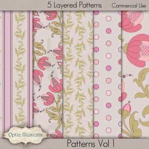MOTIFS SUPERPOSÉS - Vol 1 - Superpositions de scrapbooking numérique - 5 motifs en couches - 12 x 12 pouces -3,75