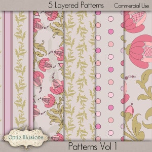 LAYERED PATTERNS - Vol 1 - Digital Scrapbooking Overlays - 5 Layered Patterns - 12 x 12 inch -3.75