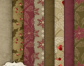 Holiday Wishes - Digital Scrapbooking Papers - 8 Great Digital Papers for Scrapbooking, Cards - 12 x 12 Inches - INSTANT DOWNLOAD -2.50