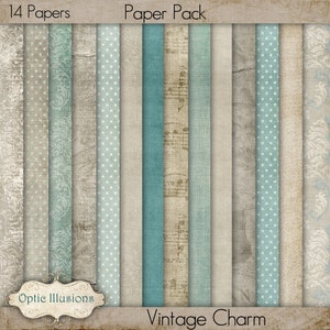 Vintage Charm - Digital Papers - Digital Scrapbooking Paper Pack  - 14 Beautiful Papers - 12 x 12 inch - INSTANT DOWNLOAD -2.75