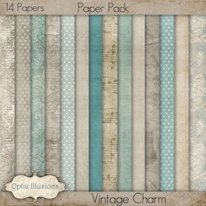 Vintage Charm - Digitale Papieren - Digital Scrapbooking Paper Pack - 14 Beautiful Papers - 12 x 12 inch - INSTANT DOWNLOAD -2.75