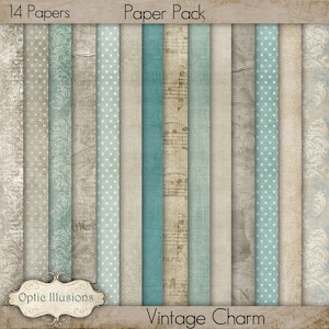 Vintage Charm - Digital Papers - Digital Scrapbooking Paper Pack  - 14 Beautiful Papers - 12 x 12 inch - INSTANT DOWNLOAD -2.75