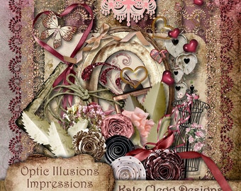 Digital Scrapbooking Kit - Impressions - My Love - Scrapbooking Kit - 15 Papers and 40 Plus Elements - 4.50