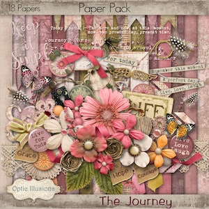 The Journey - Kit de Scrapbooking Digital - 18 Papeles - 60 + Elementos - Tamaño del Papel - 12 x 12 Pulgadas - 5.00