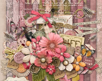 The Journey - Digital Scrapbooking Kit - 18 Papers - 60 + Elements - Paper Size - 12 x 12 Inches - 5.00