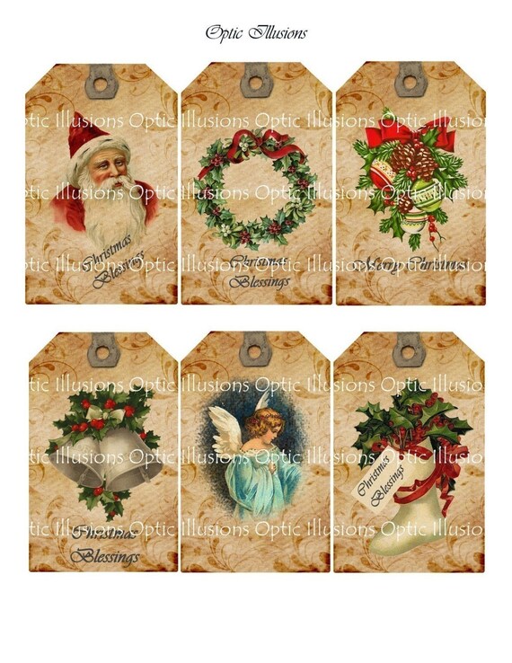 Christmas Gift Tags Set of 6 Vintage Illustrations 2.5 X | Etsy