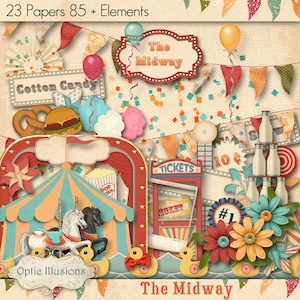 The Midway - Digital Scrapbooking Kit - 23 Papers - 85 + Elements - 14 Card Stock Papers - 4 Sets of Alpha- 5.00