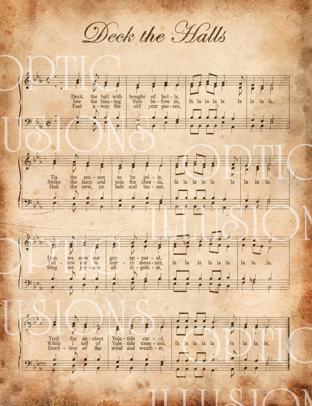 Vintage Christmas Sheet Music - Set of 2 - Deck the Halls and O Holy ...