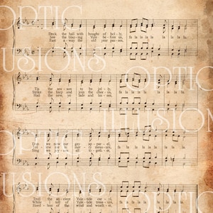 Spartiti di Natale Vintage - Set di 2 - Deck the Halls e O Holy Night - INSTANT DOWNLOAD -2.00