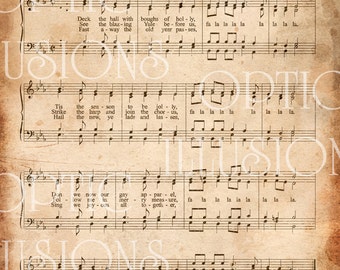 Vintage Christmas Sheet Music -  Set of 2 - Deck the Halls and O Holy Night - INSTANT DOWNLOAD -2.00