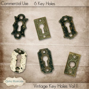 Clave Vintage agujeros Vol 1 - uso comercial - cubiertas del antiguo agujero clave 6 - Digital, diseño, Scrapbooking, tarjetas - descarga inmediata - 4.00