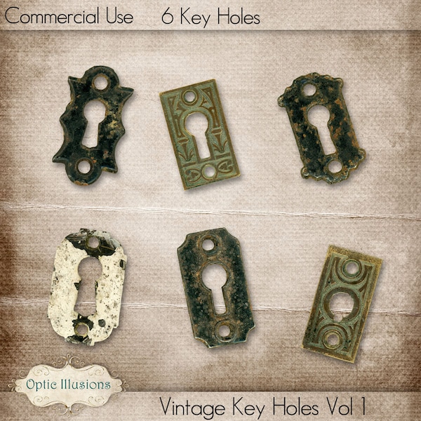 Vintage Key Holes Vol 1 - Commercial Use - 6 Antique Key Hole Covers - Digital, Design, Scrapbooking, Cards - INSTANT DOWNLOAD - 4.00