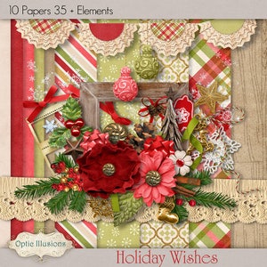 Kit di scrapbooking digitale - Auguri di vacanza - Kit di scrapbook di Natale - 10 fogli - 35 elementi Plus - Carte 12 x 12 pollici - 4,75