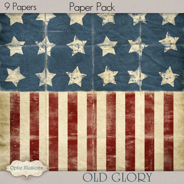 Old Glory -  Digital Papers - Digital Scrapbooking Papers  - Vintage Old Glory Flags - 9 Papers - 12 x 12 inches - INSTANT DOWNLOAD -3.00