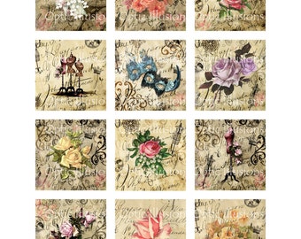 Vintage Victorian Roses- 2x2 - Scrapbooking, Scrabble Tile Pendants, Charms, Jewelry, Shabby Chic - INSTANT DOWNLOAD -1.00