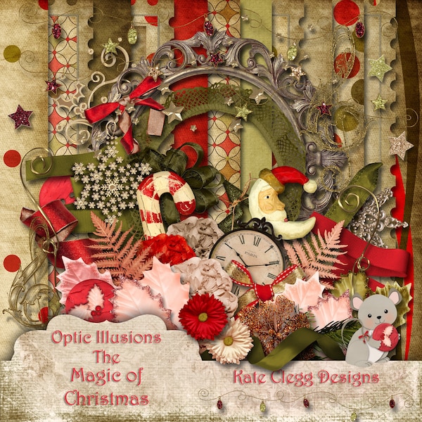 The Magic of Christmas - Digital Scrapbooking Kit - 13 Papers and over 80 Elements -4.75