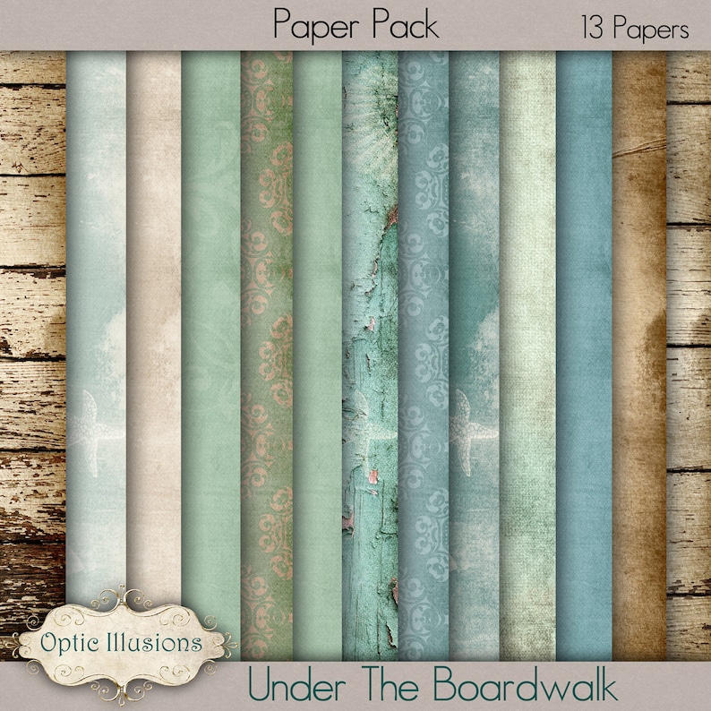 Under The Boardwalk Digital Scrapbooking Papers 13 Papers Sized 12 x 12 Inches INSTANT DOWNLOAD 2.75 image 1